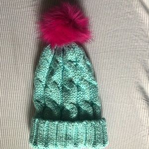 Teal and pink beanie